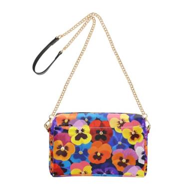 Imagem de Bolsa feminina de desenho animado com flores vibrantes, bolsa transversal para celular, bolsa de ombro de couro PU, alça de corrente