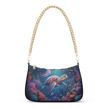 Imagem de Bolsa de ombro colorida tartaruga coral rosa, bolsa Hobo com estampa artística para mulheres, bolsa de mão média moderna