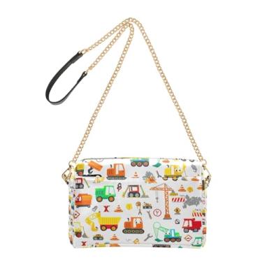 Imagem de Joitme Desenhos animados veículos caminhões basculantes bolsa feminina bolsa transversal bolsa para celular linda bolsa de ombro de couro PU alça de corrente