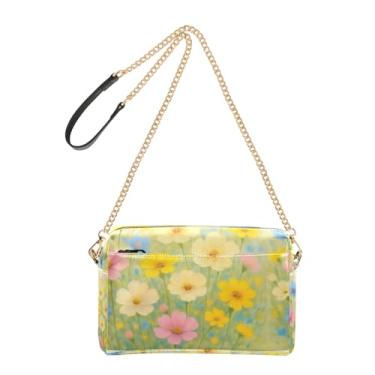 Imagem de Bolsa feminina colorida de flores silvestres pastel bolsa transversal alça de couro PU bolsa de ombro bolsa de telefone fofa