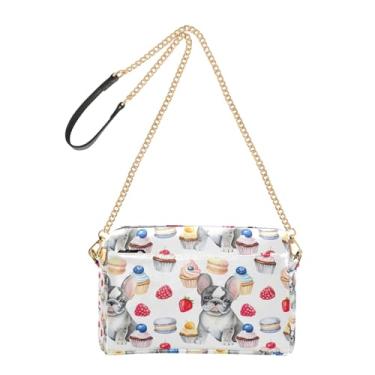 Imagem de Joitme Lindos buldogues franceses sobremesas, bolsas transversais, bolsa feminina, bolsa para celular, alça de corrente, bolsa de ombro de couro PU
