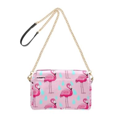 Imagem de Joitme Bolsa de ombro feminina transversal para celular rosa desenho flamingos desenho animado PU couro PU alça corrente