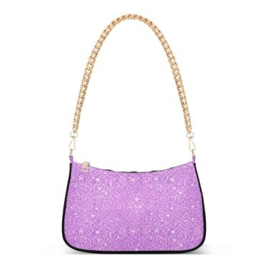 Imagem de Bolsa de ombro roxa brilhante com corrente flash, bolsa feminina Hobo com grande capacidade, bolsa de mão versátil e bolsa de transporte de braço para uso diário e festa