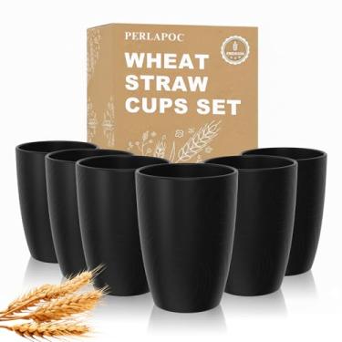 Imagem de Perlapoc Conjunto de 6 copos de palha de trigo, copos pequenos inquebráveis de 350 ml, alternativos a copos reutilizáveis de plástico para cozinha e exterior, conjunto de copos seguros para