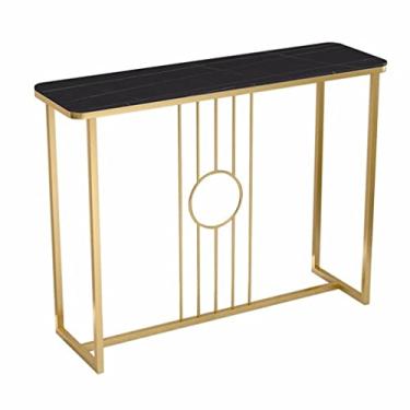 Imagem de Mesa de console, mesa de console, mesa de sofá de entrada de mármore falso com prateleiras, mesa de sofá estreita com moldura de aço, mesa de destaque para entrada, corredor, sala de estar, escritório