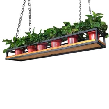 Imagem de Prateleiras de decoração flutuantes, prateleira suspensa no teto, rack de flores, prateleiras de plantas com artigo de corrente e base de madeira, rack de exibição de armazenamento de parede rack de