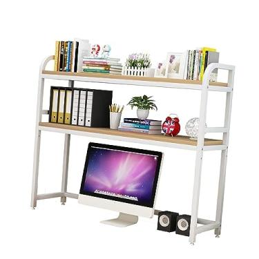 Imagem de Prateleira de mesa de computador industrial de 2 camadas - estante de ferro forjado, organizador de prateleiras de mesa ajustável, prateleira de exibição aberta, rack de armazenamento doméstico