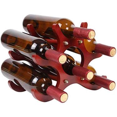 Imagem de Prateleira de vinho de madeira maciça estilo europeu decoração sala de estar 6 garrafas decorativo suporte de garrafa de vinho de mesa