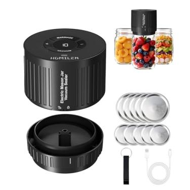Imagem de HOMILEN Kit de seladora a vácuo elétrica Mason Jar – 2 modos para vácuo e marinada rápida, 10 tampas de vedação – Preserva o frescor de forma eficiente, ideal para geleias de conservas, picles