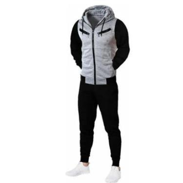 Imagem de Conjunto De Moletom Calça E Blusa Jaqueta De Frio Com Ziper-Masculino