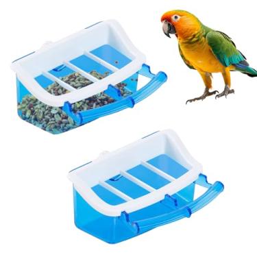 Imagem de 2 tigelas de comida para gaiola de pássaros, dispensador de água para pássaros, alimentador de plástico para papagaio pequeno, periquito, periquito, calopsita (azul)