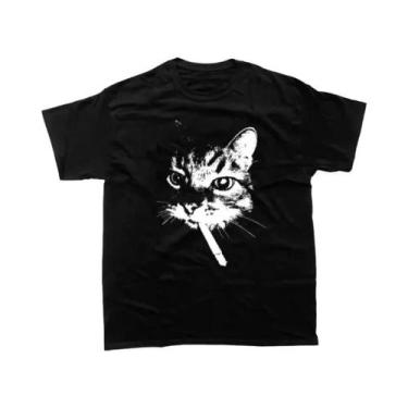 Imagem de Camiseta Feminina Retrô Com Estampa De Gato Fumando, Gola Redonda, Man