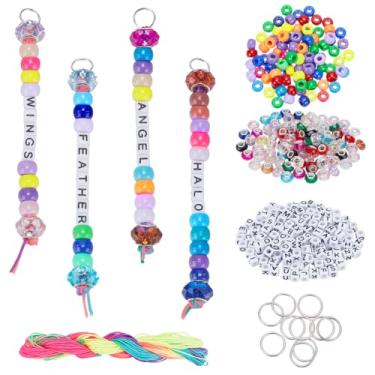 Imagem de FREEBLOSS 554 peças de contas de acrílico, kit de fabricação de chaveiros, contas de letras, kit de chaveiro com contas, cordão de contas para alfabeto, joias, presente para mães e mulheres