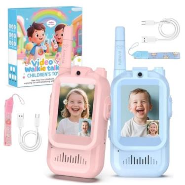 Imagem de Pacote com 2 Walkie Talkies de Vídeo para Crianças, Tela IPS Portátil Recarregável Vídeo Walkie Talkie com Câmera, Presentes de Aniversário de Natal para Crianças Rádio Bidirecional Walkie-Talkie para
