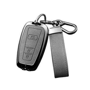 Imagem de Capa de couro para chave remota inteligente de carro compatível com Toyota Avalon Camry RAV4 Prius CHR C-HR Corolla Land Cruiser Prado Chaveiro(M-gun grey ring)