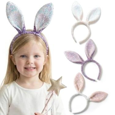Imagem de ForBaysy 3 peças de tiara de orelhas de coelho com lantejoulas brilhantes para o dia da Páscoa, com glitter, orelha, coelho, decoração de festa