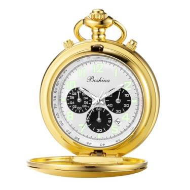 Imagem de BOSHIYA Relógio de bolso multifuncional com cronômetro, prata, dourado, preto, com pulseira, Luminoso dourado multifuncional