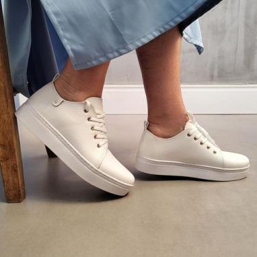 Imagem de Tênis Casual Feminino Em Couro Legítimo Parvas Flat, Branco, 36
