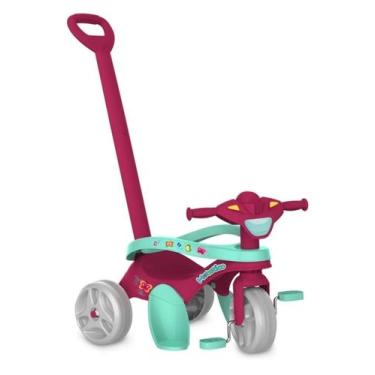 Imagem de Triciclo Infantil Mototico com Empurrador rosa - Bandeirante + Estojo 