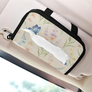 Imagem de SEHANY Porta-lenços de papel de carro floral fofo colorido, caixa de lenços para carro, viseira solar, porta-guardanapos retangular, dispensador de máscara de carro, caixa de lenços para veículos