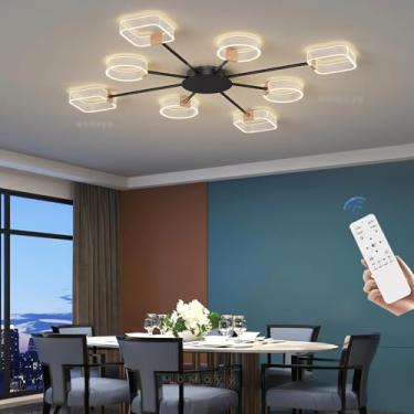 Imagem de Luminária de teto LED moderna para sala de estar, com brilho e temperatura de cor ajustáveis, controle remoto, em acrílico, embutida, ideal para quartos, salas de jantar e escritórios (8)