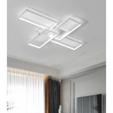 Imagem de Luminária de teto LED moderna, 4 lâmpadas quadradas, dimerizáveis, com controle remoto, lustre para sala de estar, 3000K-6000K, luminárias de acrílico ajustáveis para sala de jantar, quarto
