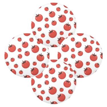 Imagem de Wassud Jogo americano conjunto de 4 tapetes redondos tomates vermelhos para cozinha e jantar tapetes laváveis resistentes ao calor decoração de mesa 39 cm