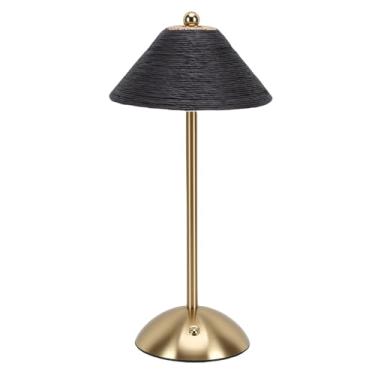 Imagem de Dpofirs Abajur de Mesa Boho Rattan, Luzes de Leitura Recarregáveis ​​LED Luz Noturna, Abajures de Cabeceira Com Controle de Toque de 3 Cores para Mesa de Cabeceira, Quarto, Sala de (Preto)