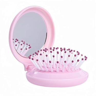 Imagem de Escova de cabelo para viagem com espelho pequeno, presente para mulheres, espelho compacto com minicirescova, bolsa dobrável, mini escova de cabelo e espelho, 1 pacote