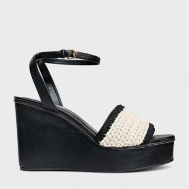 Imagem de Sandália Anabela Bicolor Crochet e Couro Carrano 154113-Feminino