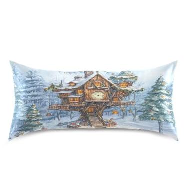 Imagem de Blueangle Winter House Fronha de cetim para cabelo e pele, fronha de seda, tamanho king (50,8 x 101,6 cm) - Capas de almofada de cetim com fecho de envelope (608)