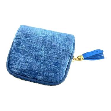 Imagem de Dynwave Estojo organizador de joias pequeno para viagem, porta-anéis, elegante suporte de veludo para brincos, bolsa para guardar pequenos objetos, ideal para, Azul Gelo Claro