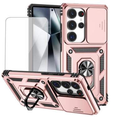 Imagem de Vokuha Capa para Galaxy S25 Ultra, para Samsung S25Ultra com protetor de tela de vidro temperado e capa de câmera deslizante, capa magnética com suporte de anel giratório de 360° para Samsung Galaxy