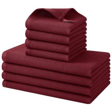 Imagem de Homaxy Conjunto de toalhas de cozinha e panos de prato 100% algodão - Pacote com 8 panos de prato macios e absorventes - 66 x 40 cm e 30 x 30 cm - Borgonha