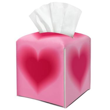 Imagem de Caixa de lenços de papel rosa amor coração quadrado bonito suporte de lenços de couro decoração de dia dos namorados para mesa cozinha carro banheiro quarto escritório presentes para mulheres