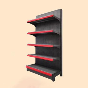 Imagem de Rack de exibição de gôndola branca de 5 prateleiras - Prateleiras de varejo de um lado para mercearia, licor, material de escritório - Solução de armazenamento versátil (90 x 43 x 135 cm)