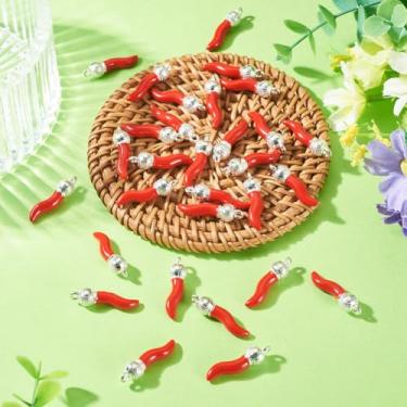 Imagem de Pingentes esmaltados de liga vermelha, 30 peças, pingentes de esmalte de pimenta quente para fazer joias, brincos, colar, pulseiras, acessório de artesanato DIY 26,5 x 7 x 6,5 mm