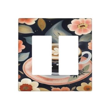 Imagem de Capas decorativas para interruptores de luz floral café 2 gangues combinação dupla dupla placa elétrica placa de parede para decoração de casa