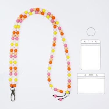Imagem de Lanyardio Cordões de contas para crachás de identificação, chaves e contas de acrílico para professores com suporte de crachá de identificação, cordão de chave fofo