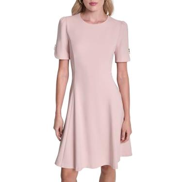 Imagem de DKNY Vestido feminino com botões de manga curta e flare, pétala, 16