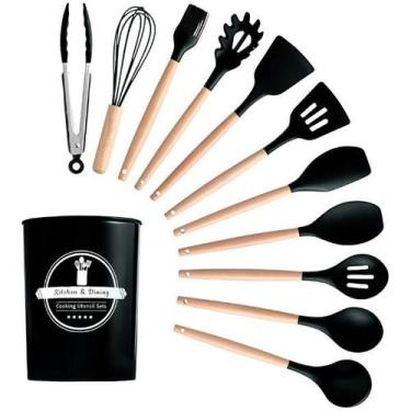 Imagem de Kit Utensílios Cozinha 12 Peças Silicone Antiaderente PRETO - clickste