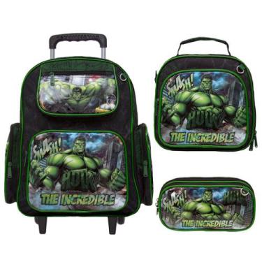 Imagem de Kit Mochila com Roda Infantil Escolar Incrivel Hulk Marvel - TOYS 2U