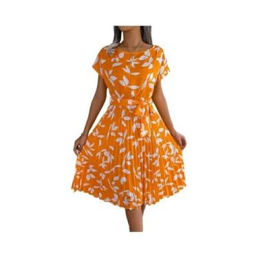 Imagem de Vestido Feminino Floral Plissado - Primavera/Verão - Cintura Alta, BR-