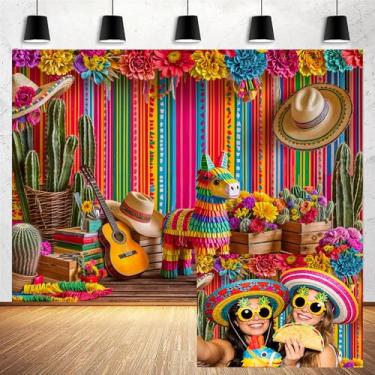 Imagem de 2,1 x 1,5 m pano de fundo de festa mexicana festa listrado cenário de fotos cinco de maio flores de papel decorações de festa para decoração de mesa de bolo cabine de fotos