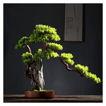 Imagem de SLGGPJBU Plantas artificiais, árvore de bonsai artificial e pedra ornamental, plantas falsas grandes, decoração de plantas falsas internas com vasos de cerâmica para decoração de mesa de casa
