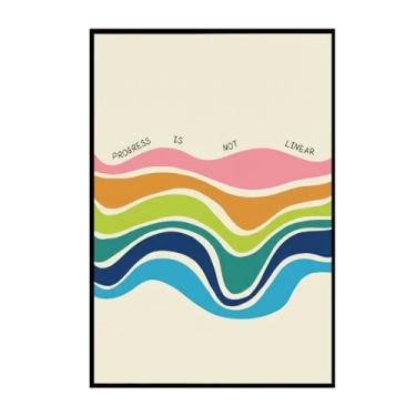 Imagem de ZHXICHEN Rogress Is Not Linear Canvas Wall Art, pôster vintage com citação motivacional, design ondulado colorido moderno, sem moldura, 40,6 x 61 cm para decoração de sala de aula de escritório de