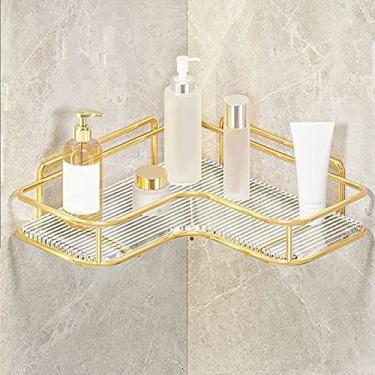 Imagem de Suporte de chuveiro de canto, prateleira triangular de banheiro, banheiro, multifuncional, sem perfuração, montagem na parede, acessórios dourados para pendurar na parede, organizador de chuveiro