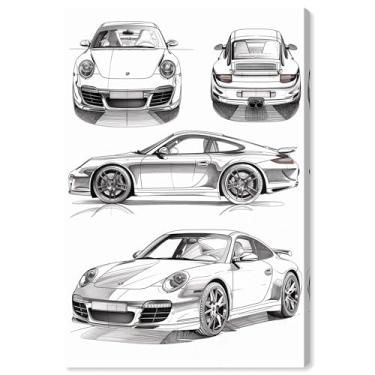 Imagem de Art Remedy Arte Mancave em tela de esboço de carro esportivo, envolto em galeria, 50,8 cm x 76,2 cm