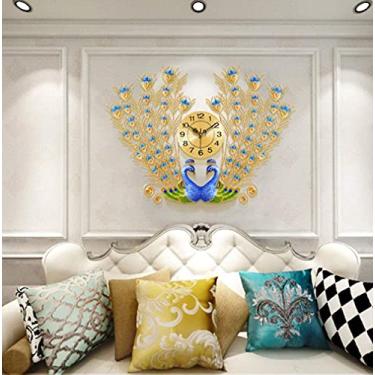 Imagem de Relógio de parede pavão 3D cristal silencioso grande relógio de quartzo, relógio criativo de atmosfera simples, gráficos de parede, arte criativa moderna, relógio de parede decorativo, adequado para