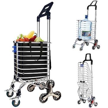 Imagem de Carrinho de 8 rodas para subir escadas com alça giratória de 360°, carrinho de compras dobrável com placa de cobertura, capacidade de carga de 51 kg, carrinho multiuso para compras em armazéns e muito